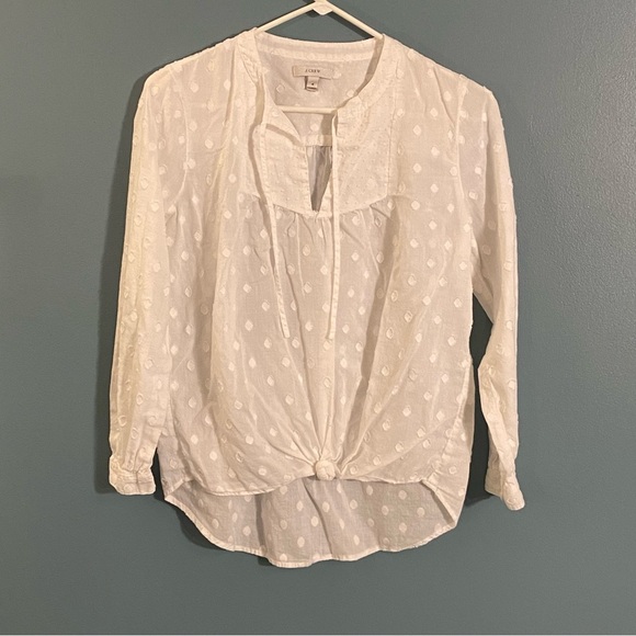 J.CREW WOMEN'S‎ WHITE LONG SLEEVE TIE-FRONT BUTTON-UP SHIRT TOP 4 - Picture 6 of 6